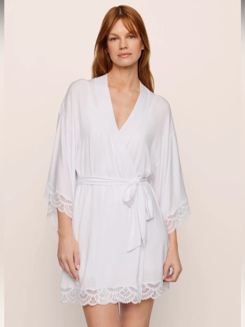 Eberjey Mariana Modal Robe Lace White Small Kimono Luxury Romantic $168